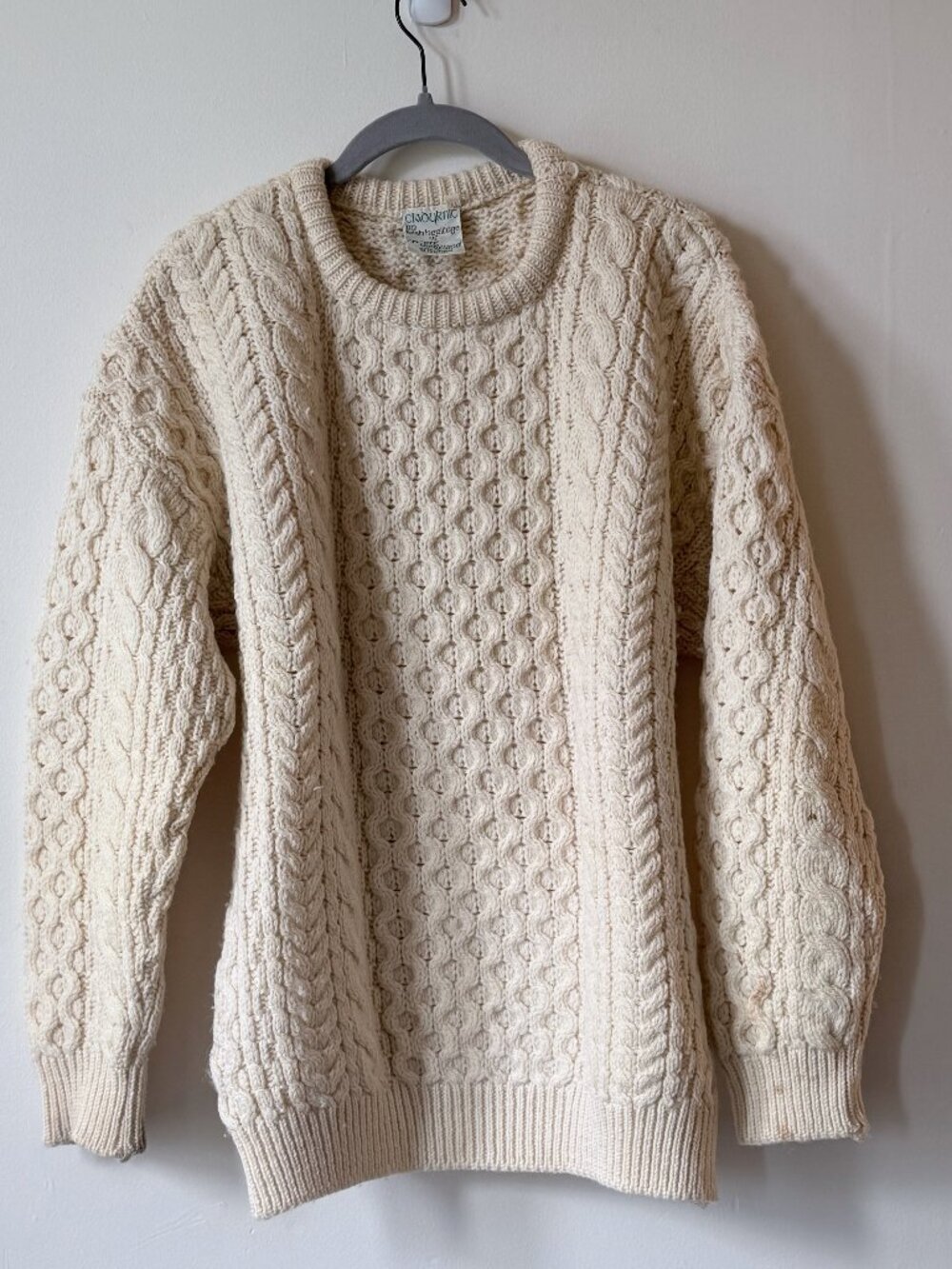 Authentic Irish Fisherman’s Swearer Cream Cable Knit Crewneck Sweater - Men